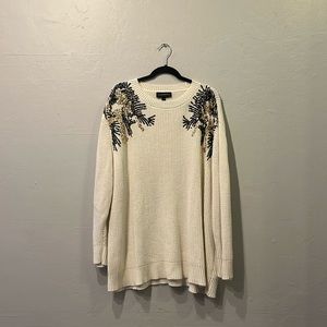 Plus size cream Lane Bryant sweater with gold & black sequins